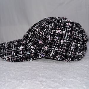 Anthropologie Long Bill Preppy Tweed Baseball Cap Black Pink Blue Adjustable Hat